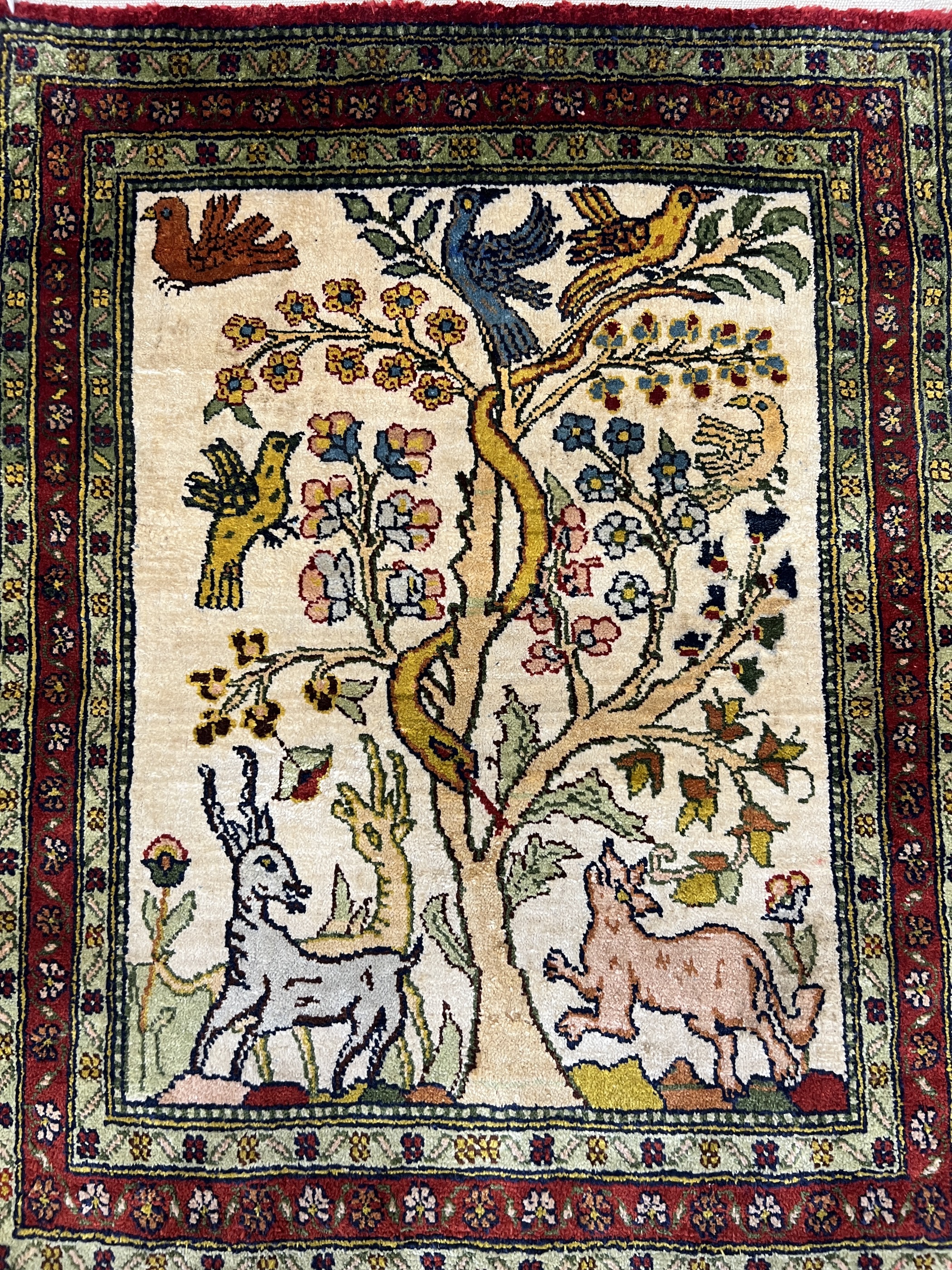 A North West Persian part silk mat, 60cm x 45cm